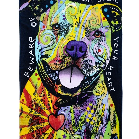 NEW Dean Russo Beware of Pit Bulls They Will Steal Your Heart Beach Towel - Picture 1 of 7